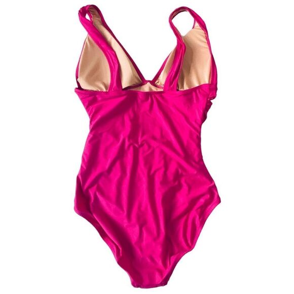 J Crew Radiant Fuchsia Ruched V-neckline One Piece Swimsuit Sz 14 NWT - Picture 8 of 16